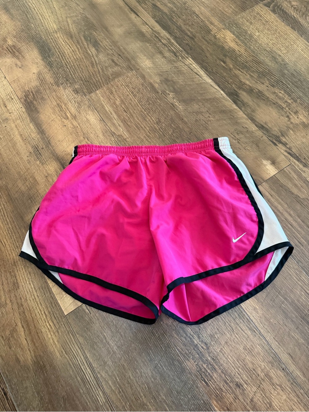 Nike Women's Bright Pink Athletic Shorts with Black Trim and White Panels